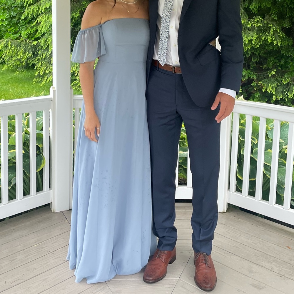 UNALTERED Azazie Sue Dusty Blue chiffon dress